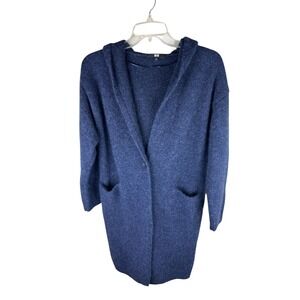Uniqlo Womens Navy Blue Wool Blend Hooded Long Cardigan Sweater S